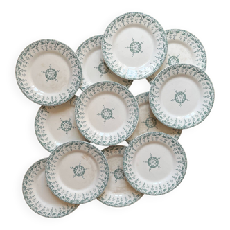 12 dessert plates in iron earth "Sagittarius" Gien late 19th century