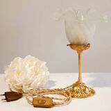 Vintage tulip and brass globe-laying lamp