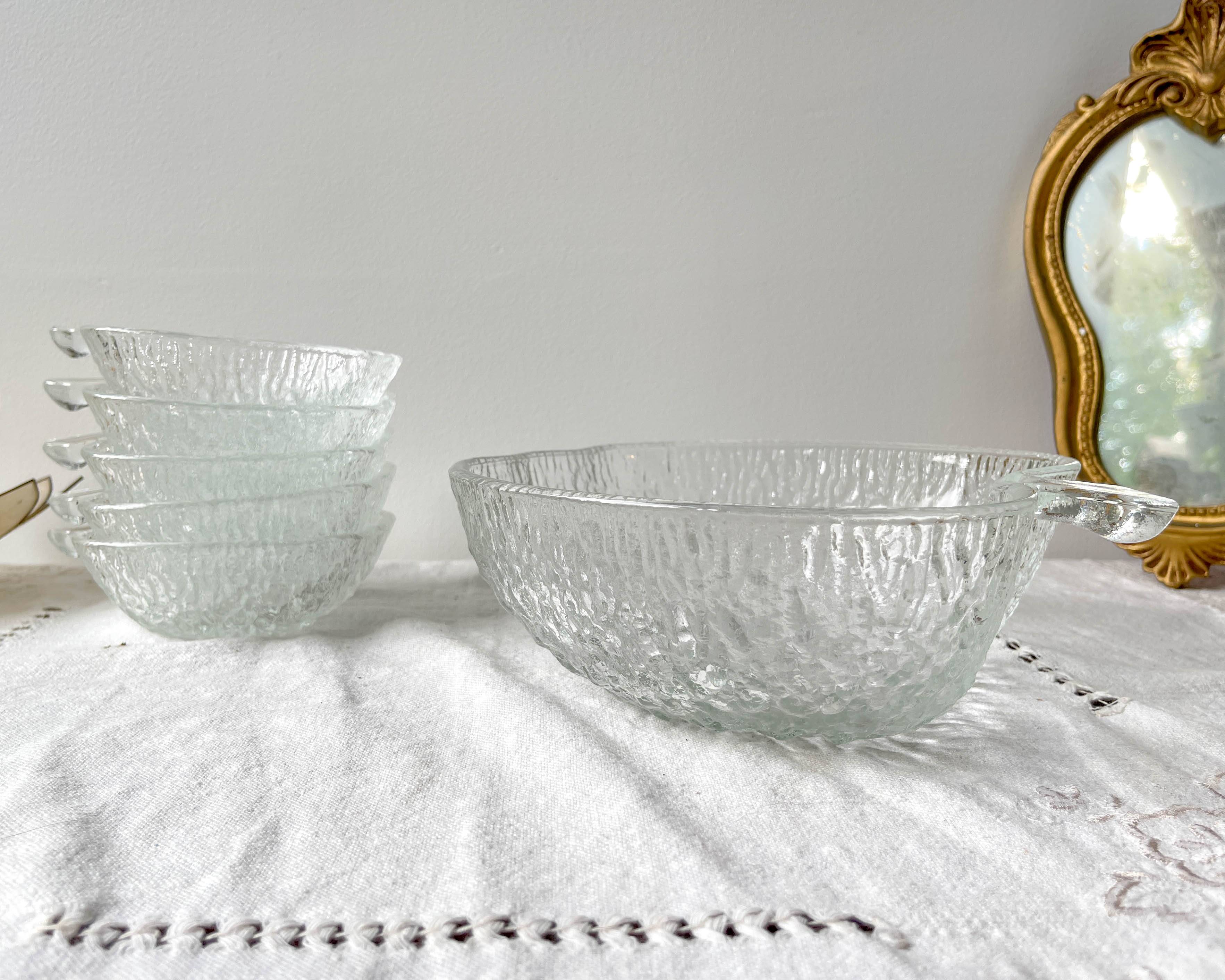Vintage glass apple dessert set – 1 salad bowl + 5 bowls