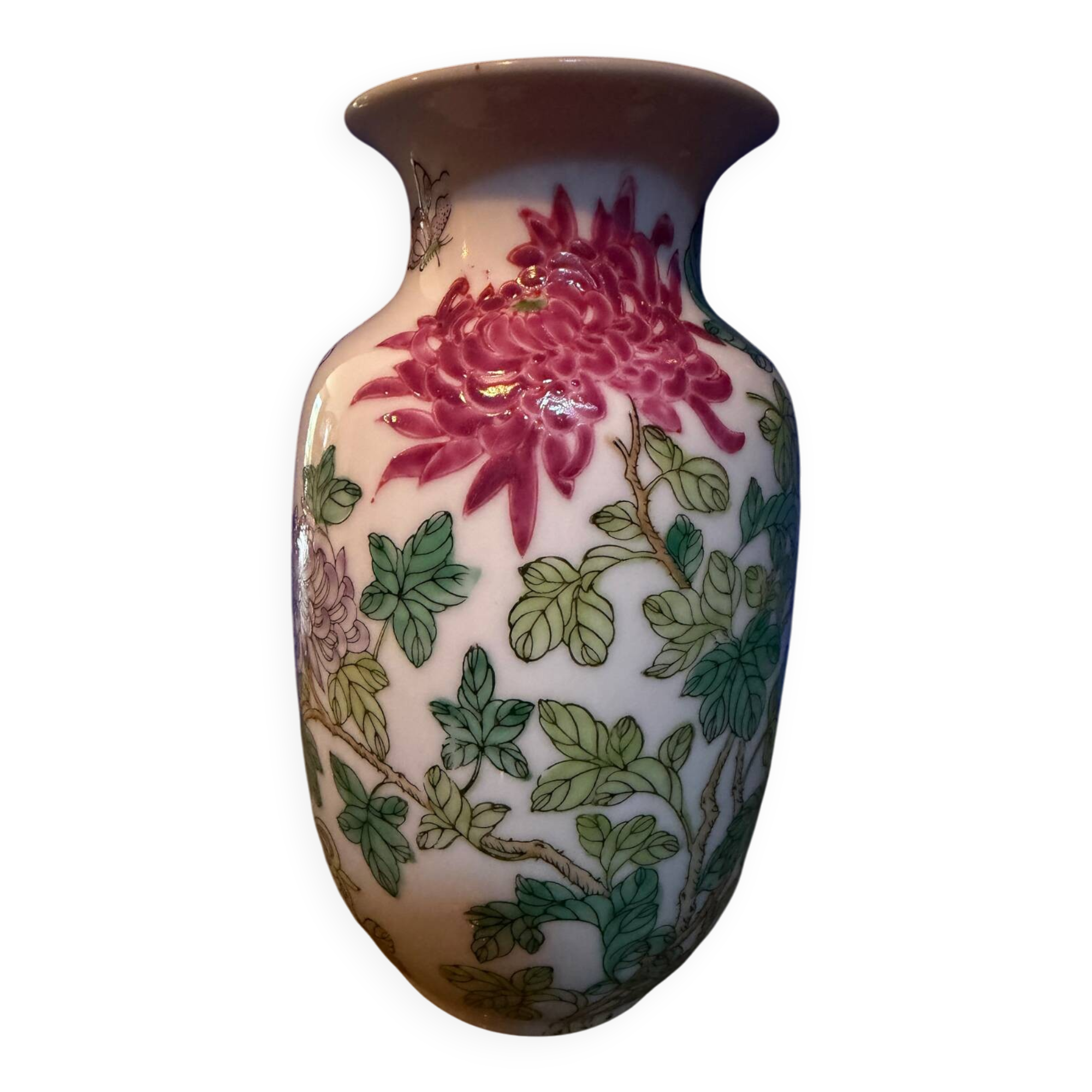 Chinese Vase with Chrysanthemums – "Famille Rose" Porcelain