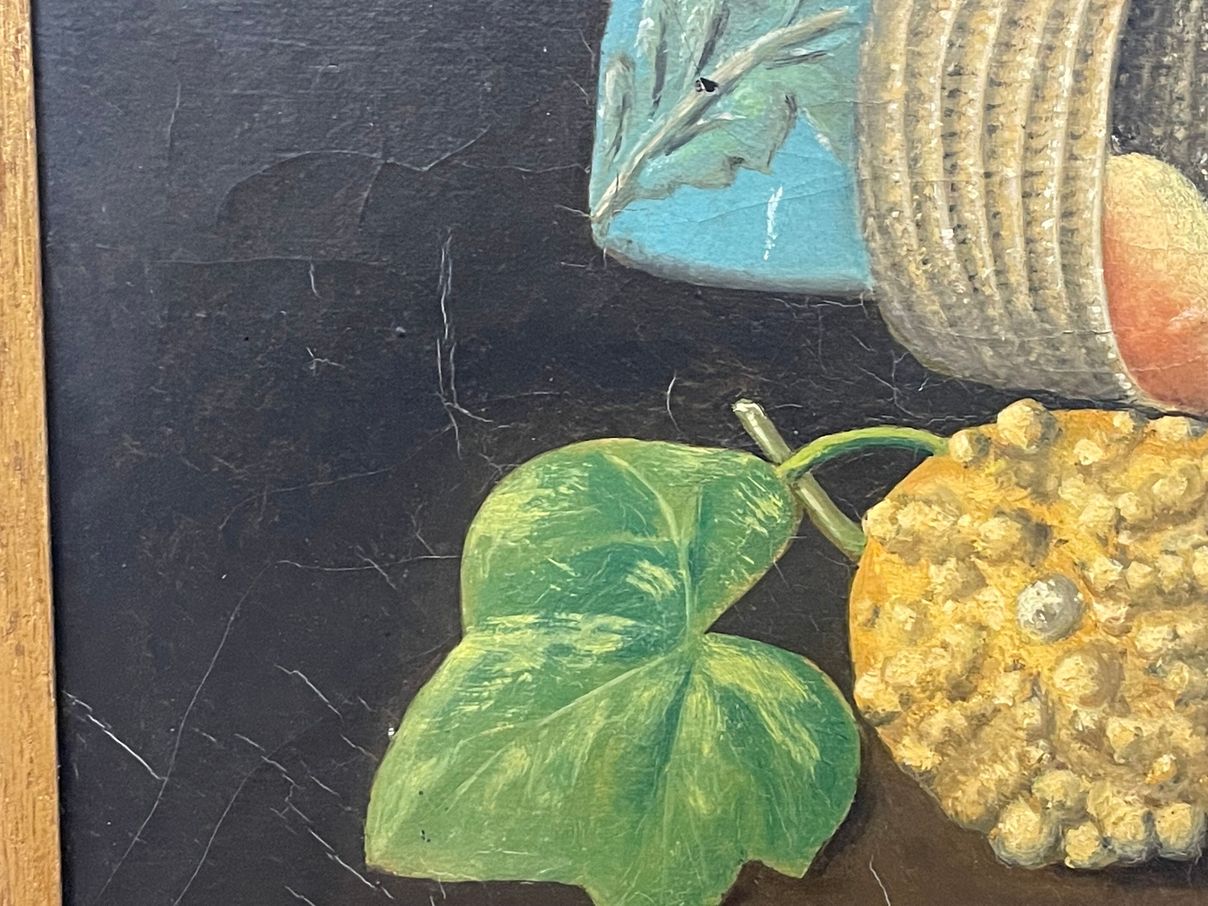 Framed painting oil on canvas still life by J Thomas 1921