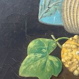 Framed painting oil on canvas still life by J Thomas 1921