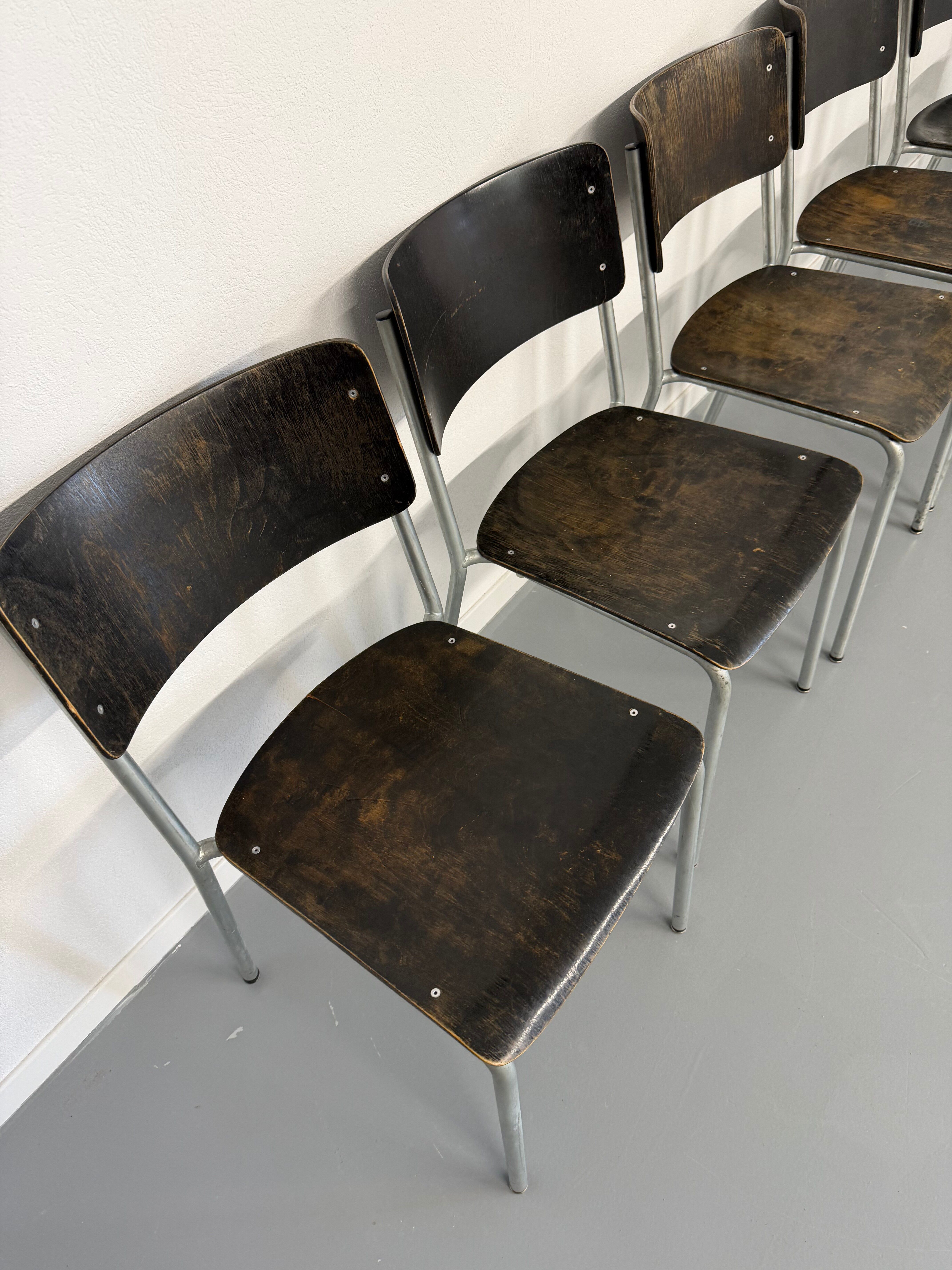 Set of 6 stackable chairs designed by Gustav Hassenpflug, Bauhaus, 1940s.
