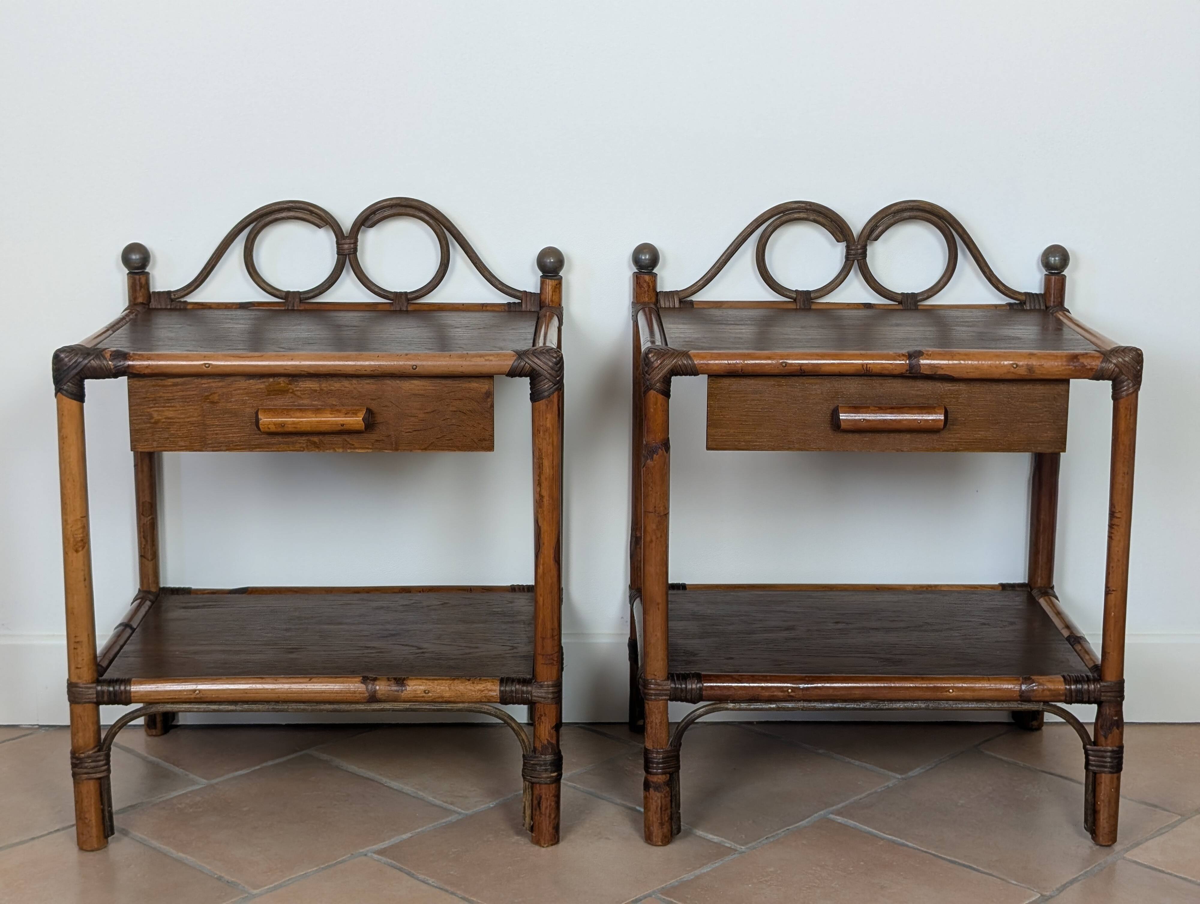 Pair of rattan bedside tables