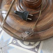 Vintage twisted turned wooden lamp base with shelf.