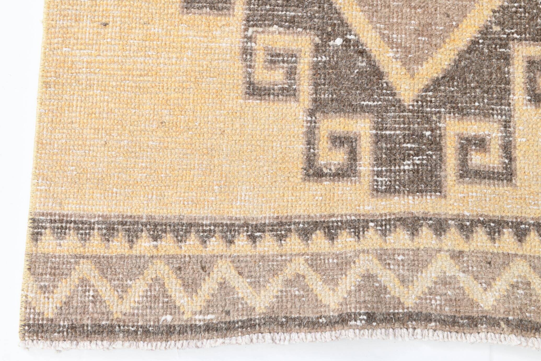 Cream Brown Oriental Turkish Runner Rug, 80x373Cm