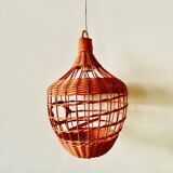 Vintage orange wicker pendant light - bird cage