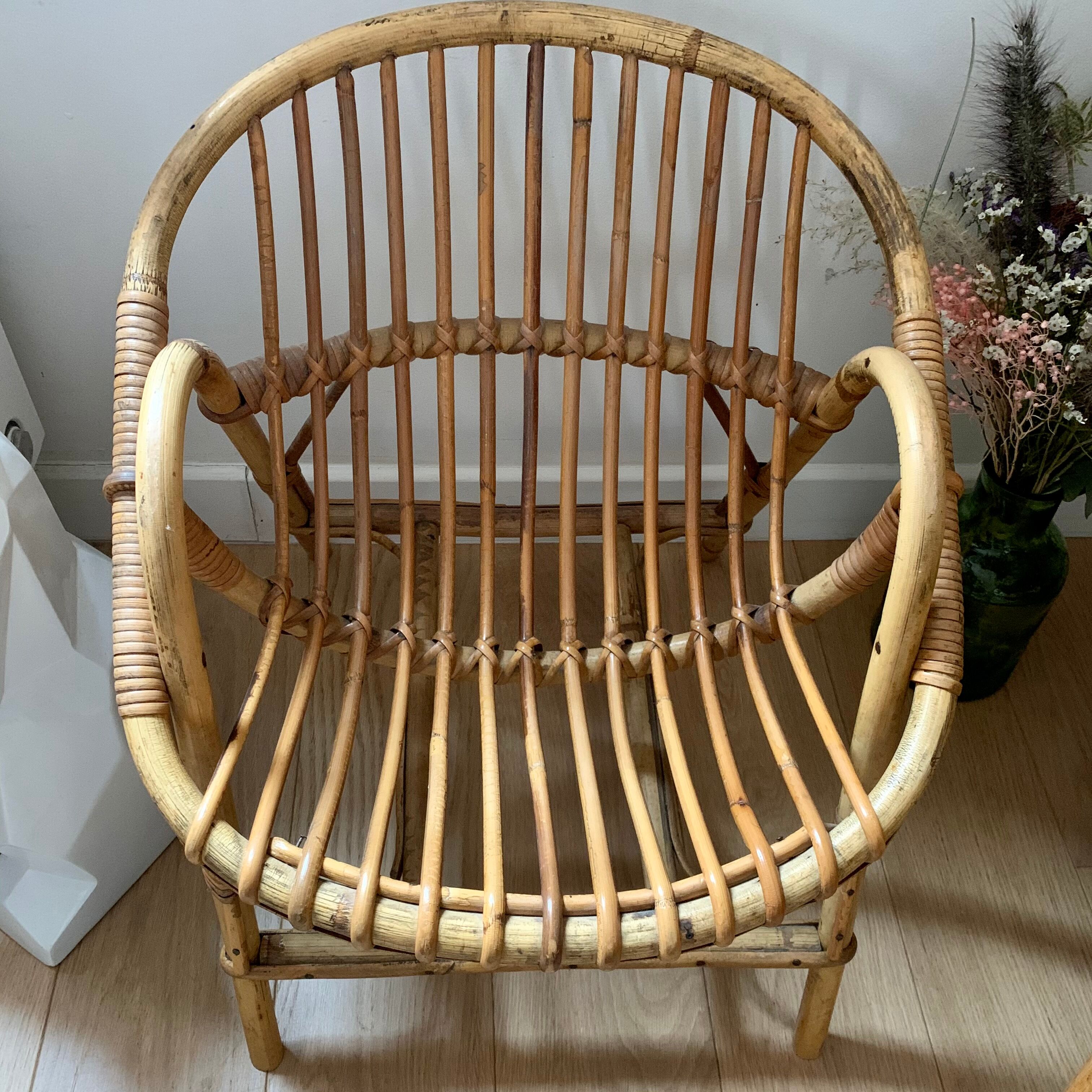 Rattan shell armchair, children's model