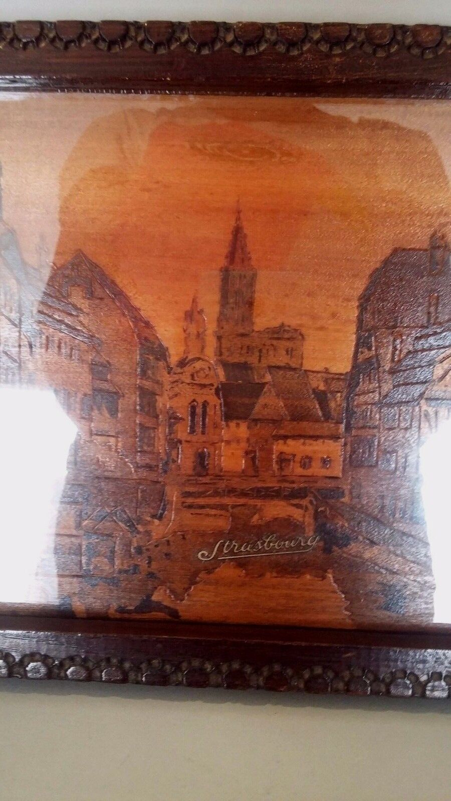Strasbourg Alsace wooden serving tray signed