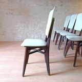 5 vintage chairs from the 60s, white leatherette, mahogany wood