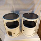 Pair of stackable vintage ABS plastic cylindrical bedside tables