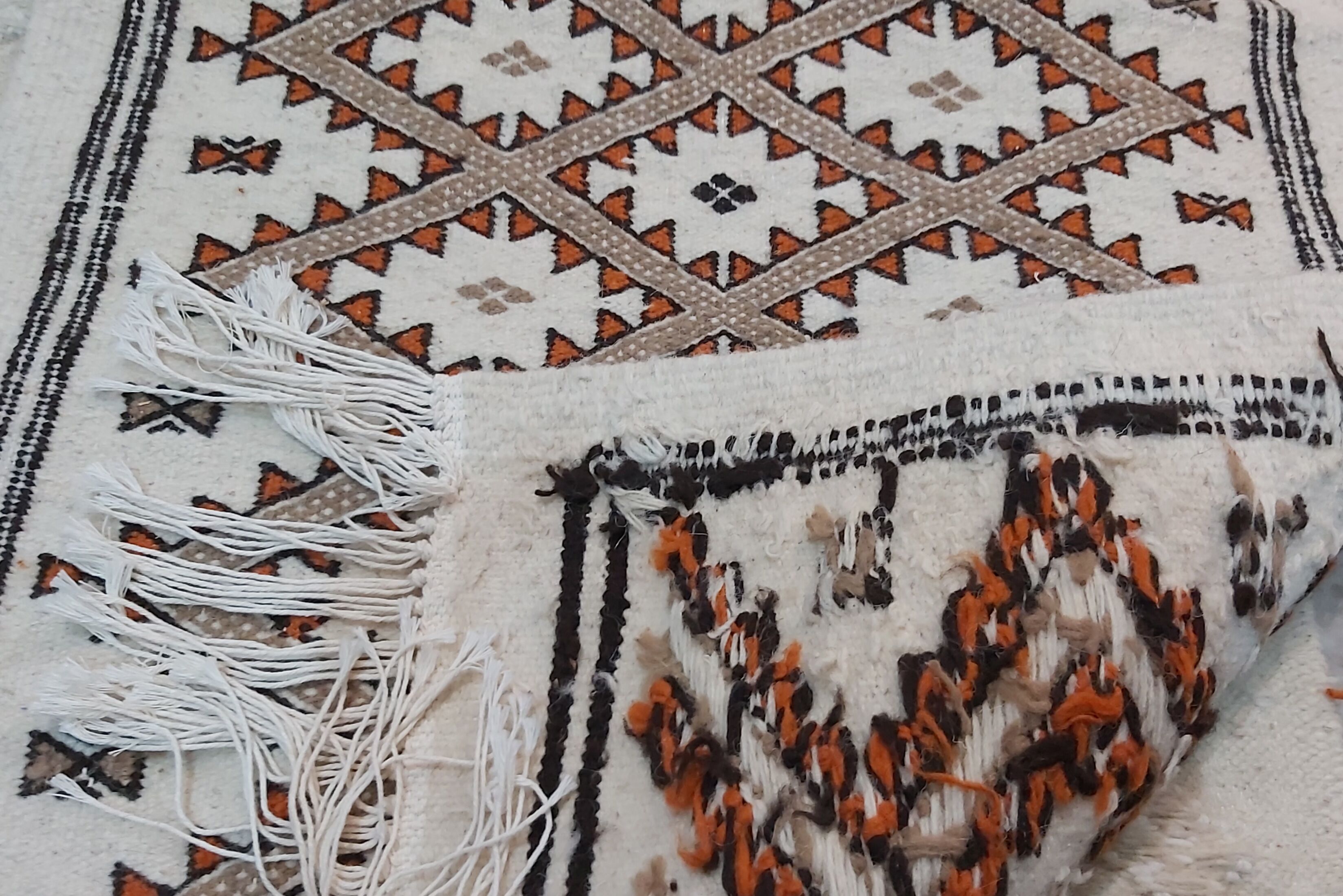Handmade beige mergoum carpet  70x130cm