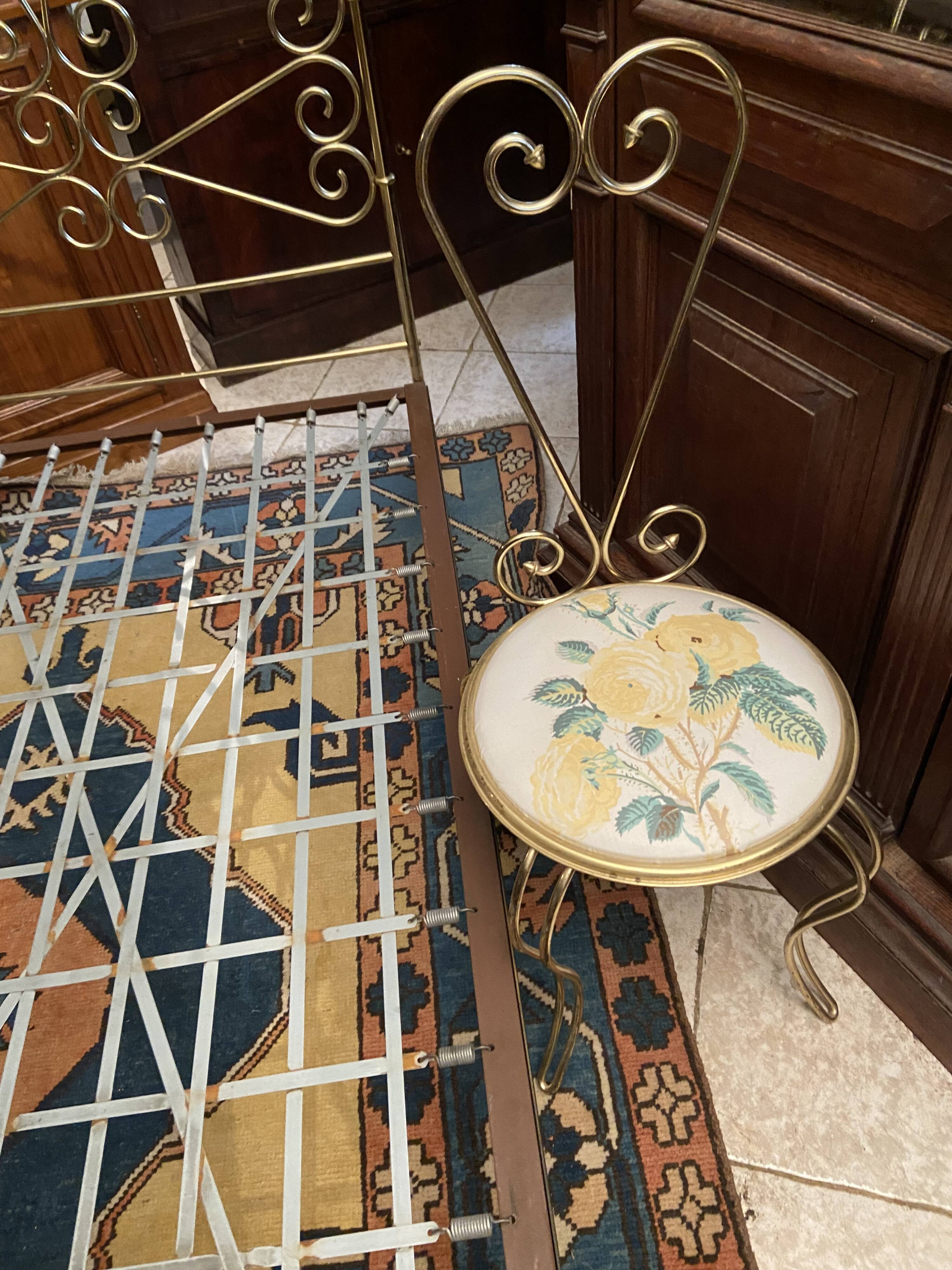 One person romantic bed with bedside table brass bedroom chair