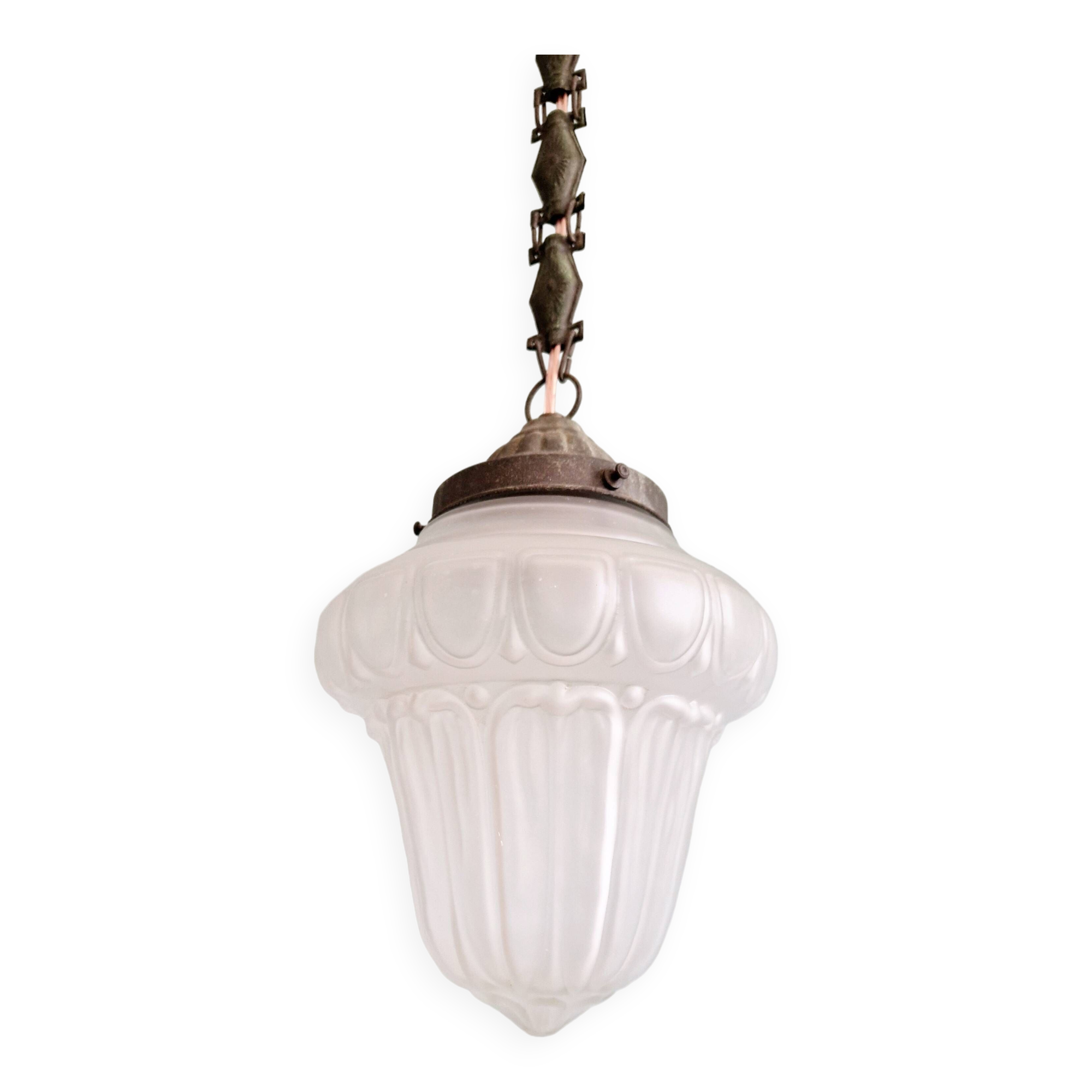 Art Deco pendant light in transparent satin glass, 1920s-30s