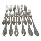 12 silver plated table forks by Boulenger, Art Nouveau Chardons