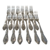 12 fourchettes table métal argenté orfèvre Boulenger Chardons art nouveau