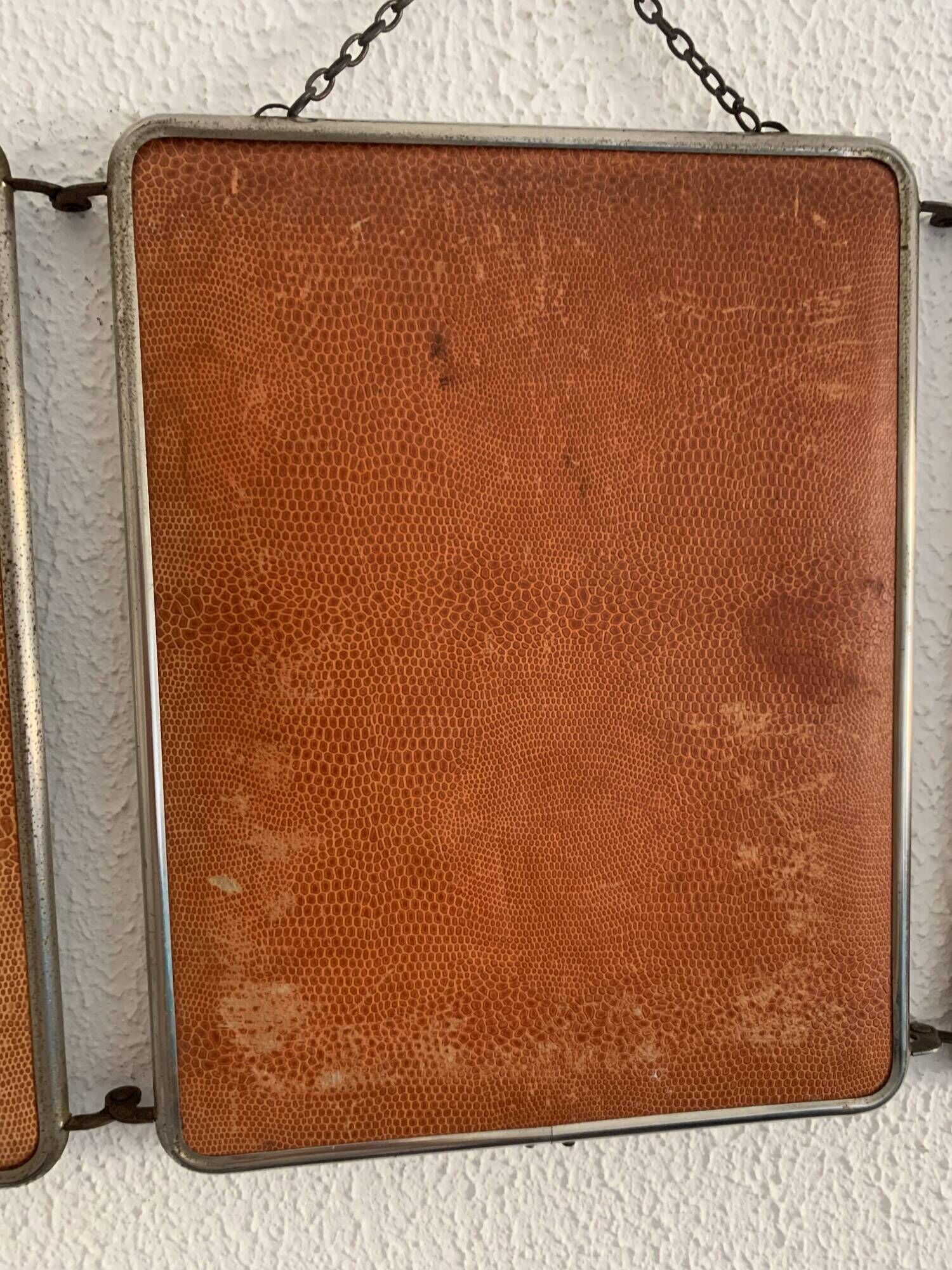 Vintage 1960s triptych barber hairdresser pumpkin mirror - 27 x 68 cm