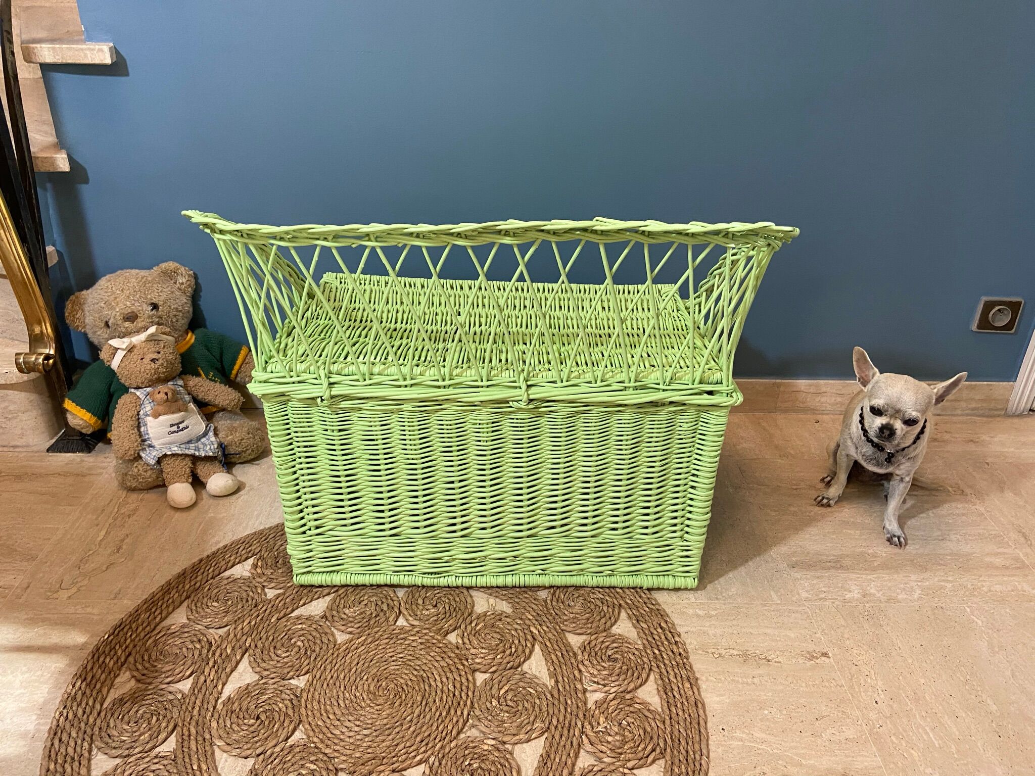 Vintage rattan bench toy chest