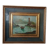 Oil painting Giovanni Bertè 60s/70s river landscape