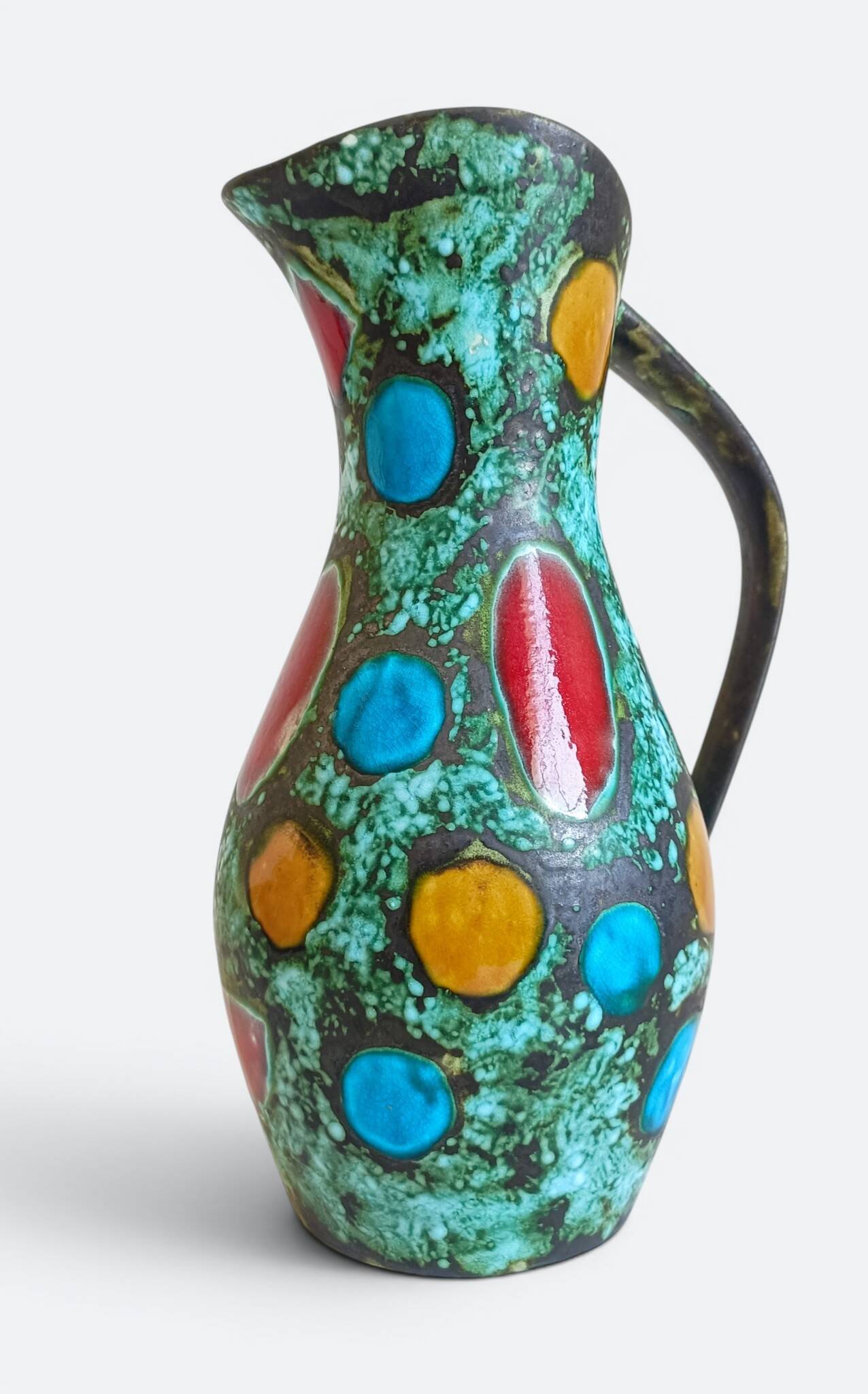 French Mid-Century Studio Pottery Pitcher/ Vase, Hand-Decorated, C. 1960