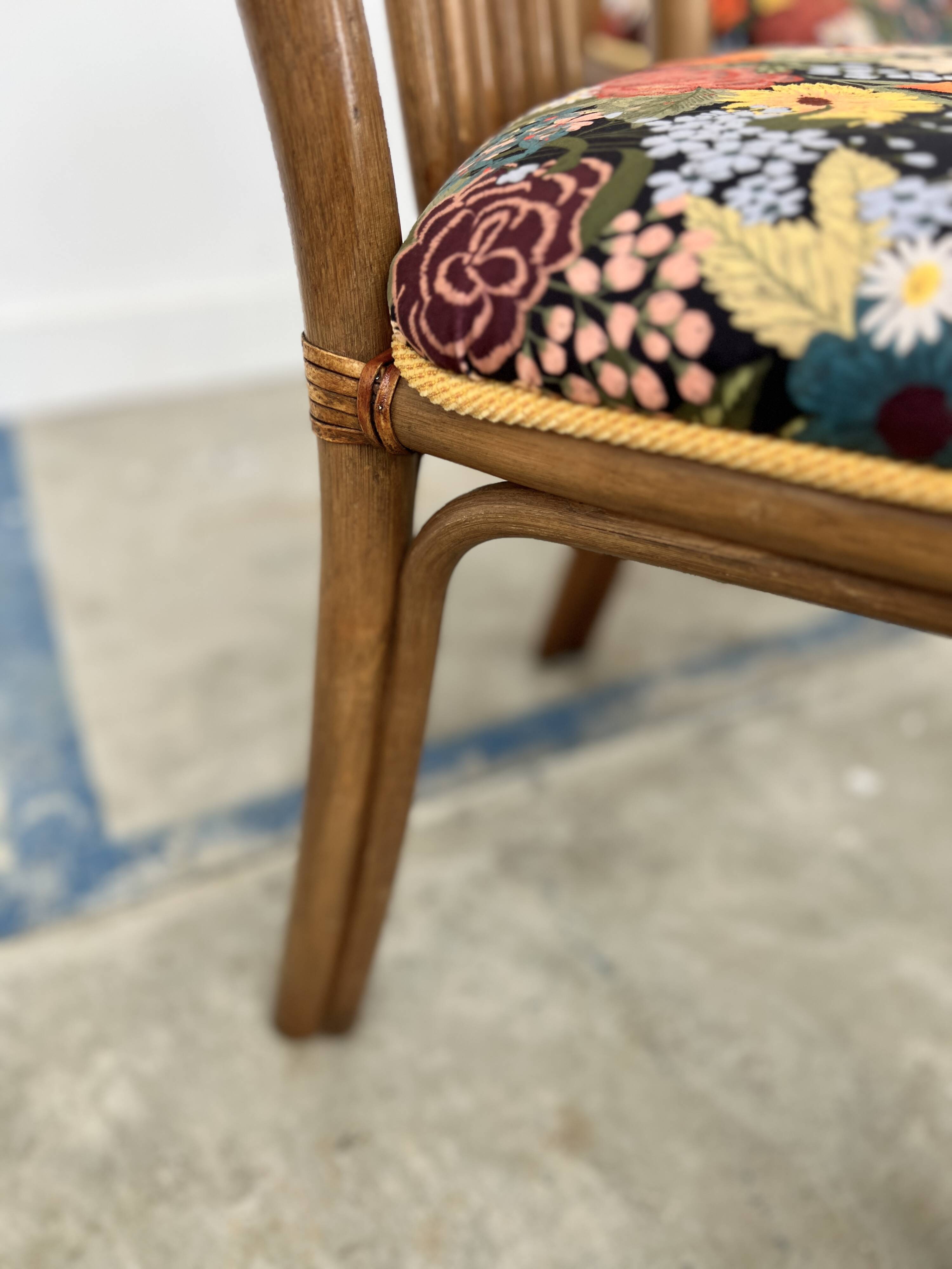 Set of 4 Rausch Rattan Curved Rattan Chairs - Floral Velvet Seats