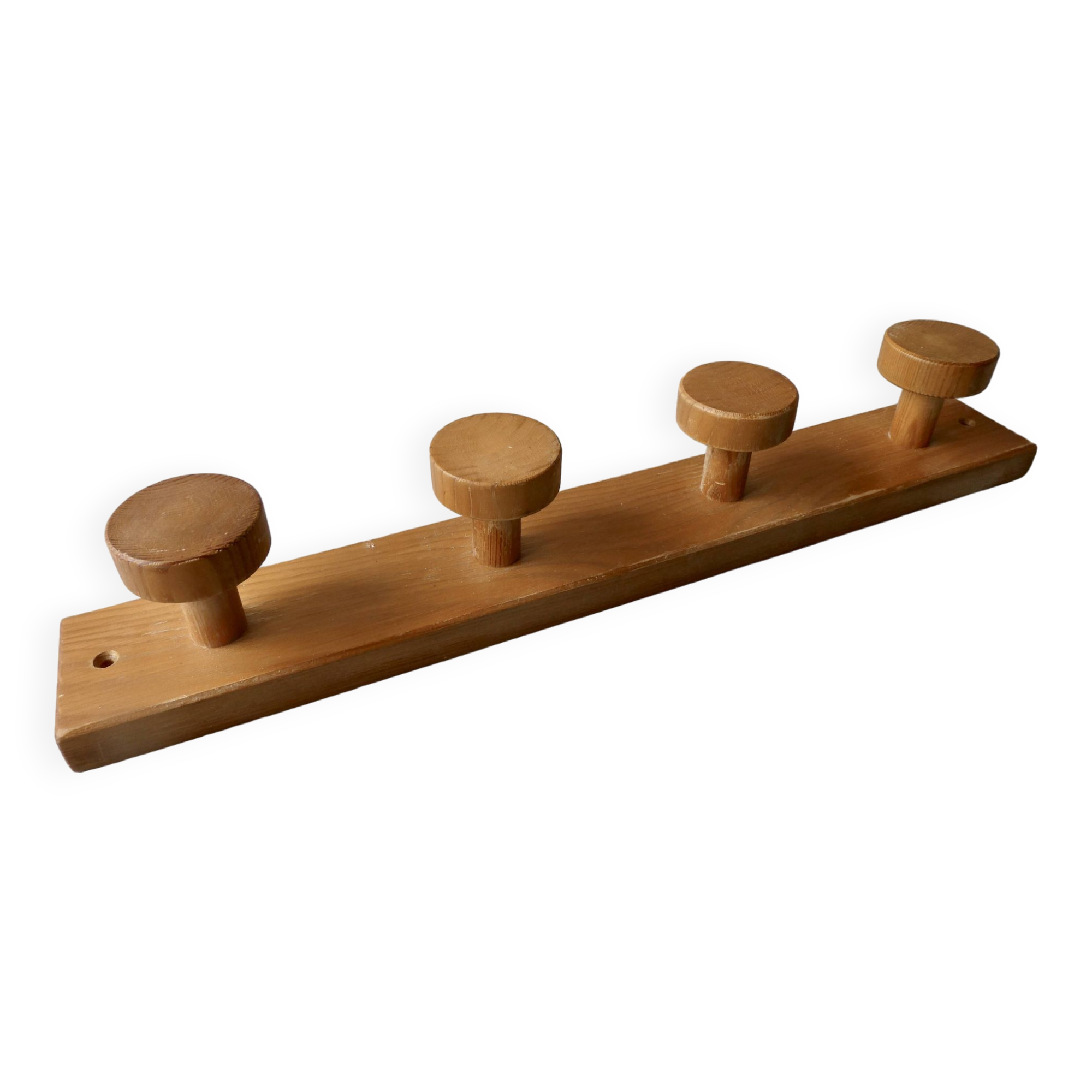 Solid pine wall-mounted coat rack with 4 hooks