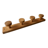 Solid pine wall-mounted coat rack with 4 hooks