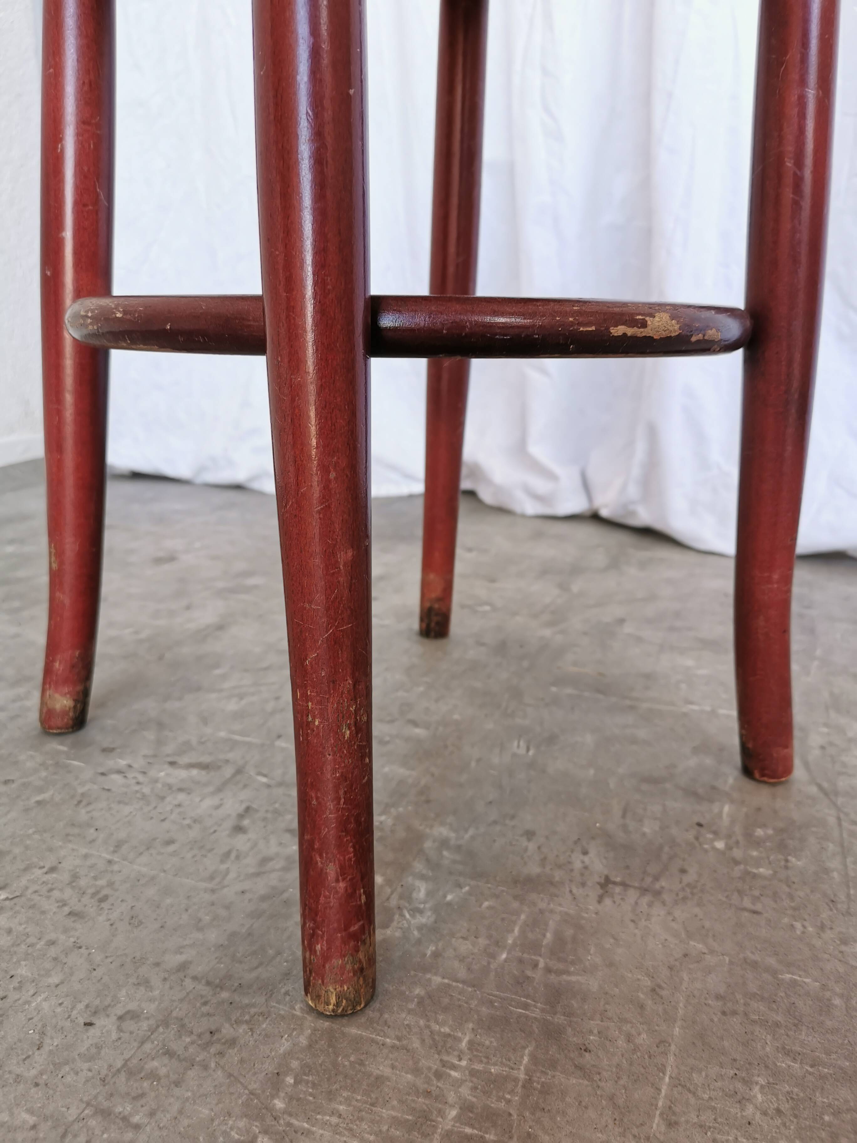 Vintage Irish Pub Stool: Green Leather Seat, Bentwood Thonet Style