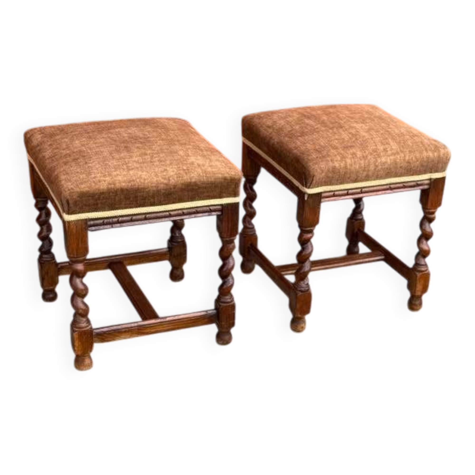 2 tabourets en bois tourné, 1950