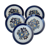 Faience Colditz Inglasur Lot 5 dessert plates blue flowers pattern
