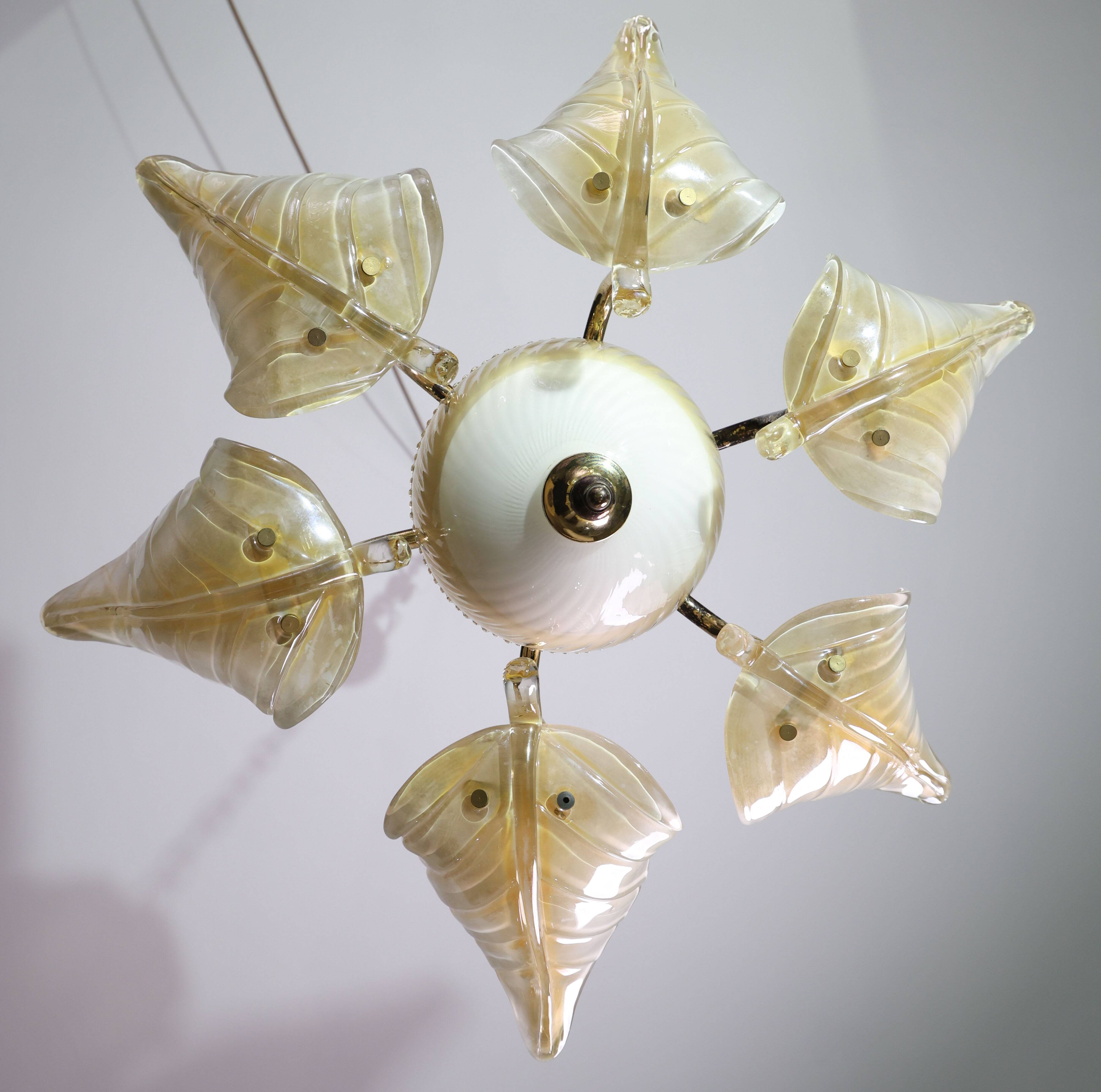 Exceptional Vintage 6-Light Gold Murano Glass Chandelier