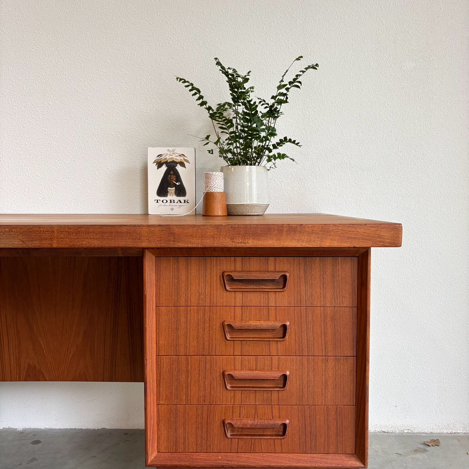 Big vintage Danish freestanding desk in teak