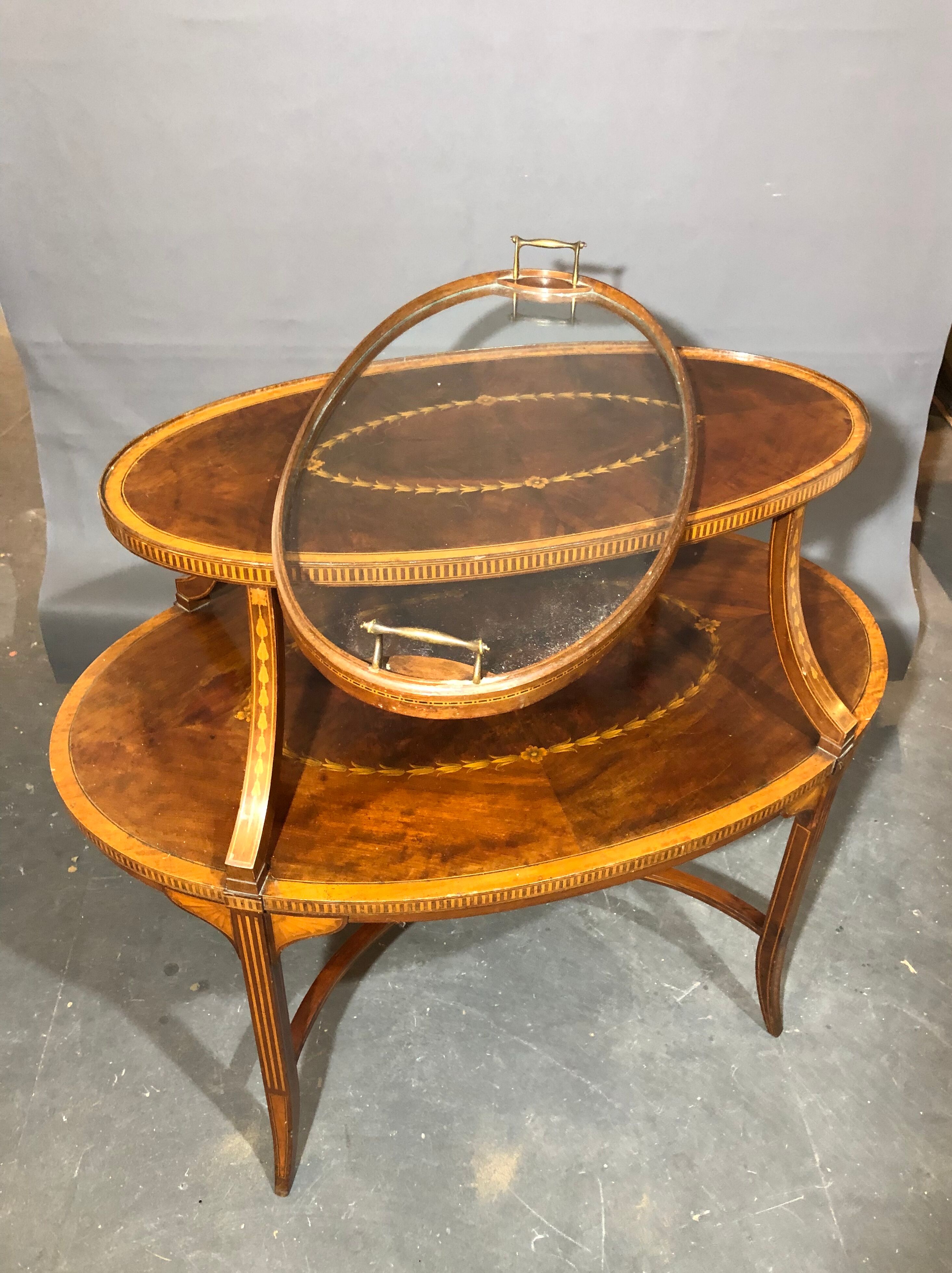 Old-fashioned tea table, 1920 in marquetry