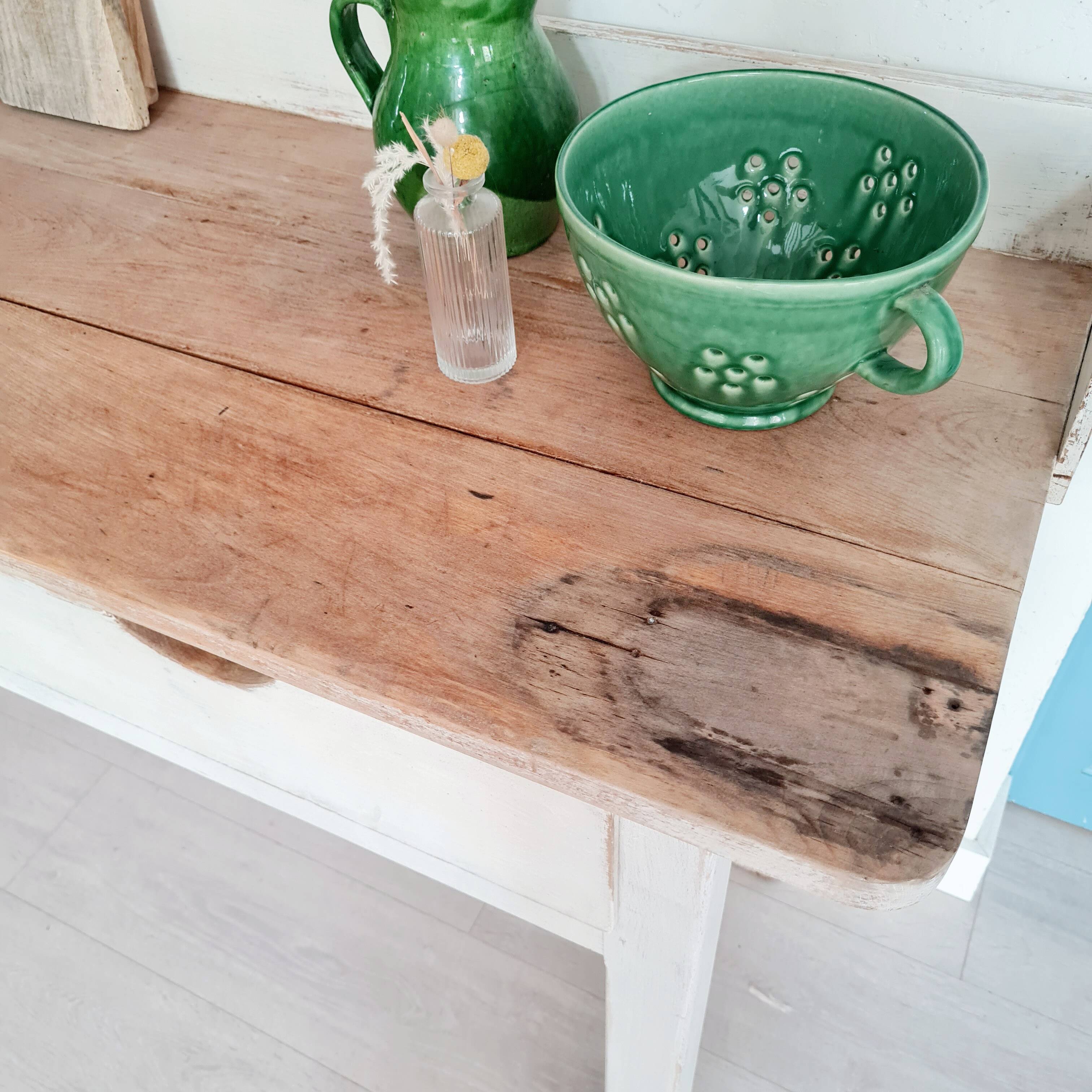 Antique counter, wooden work table.