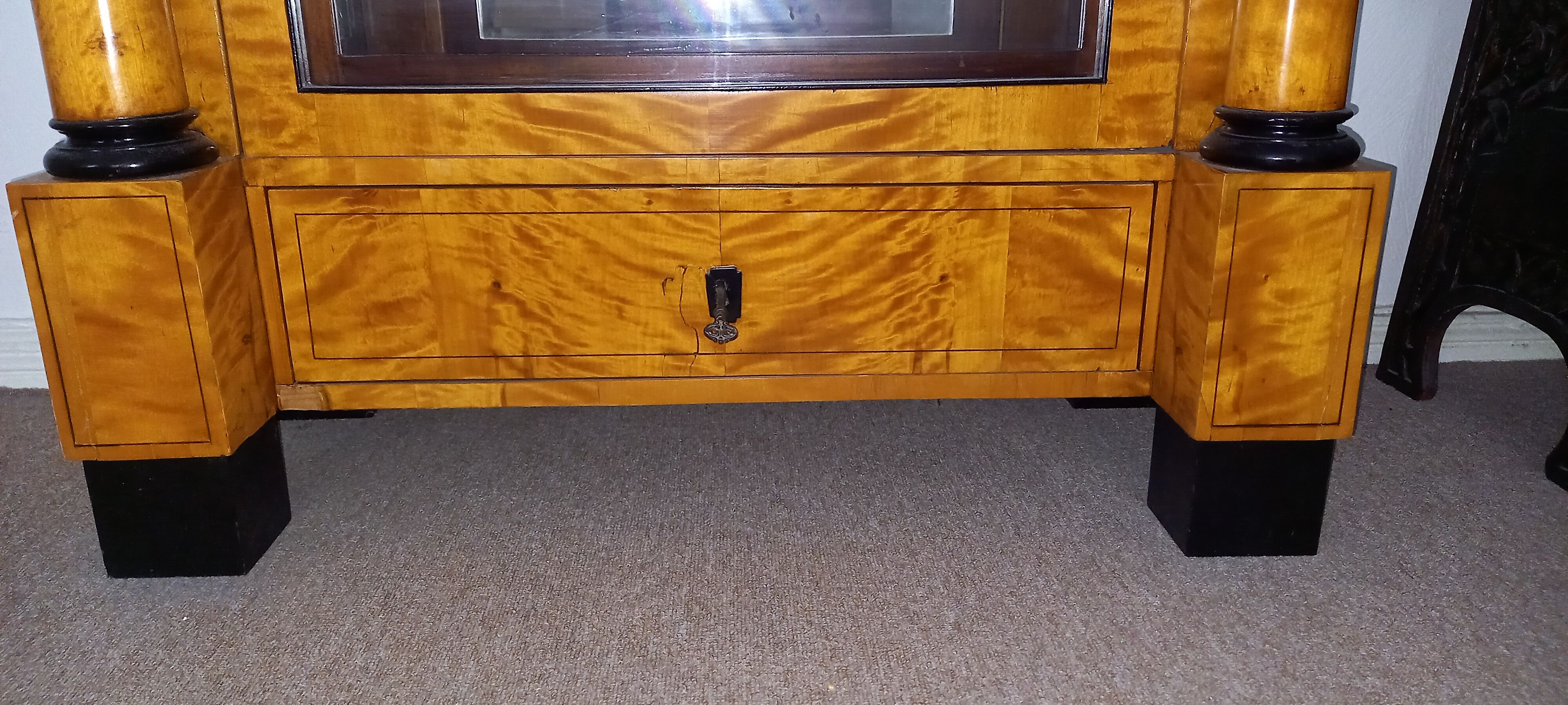 Antique German Biedermeier Birch Display Cabinet
