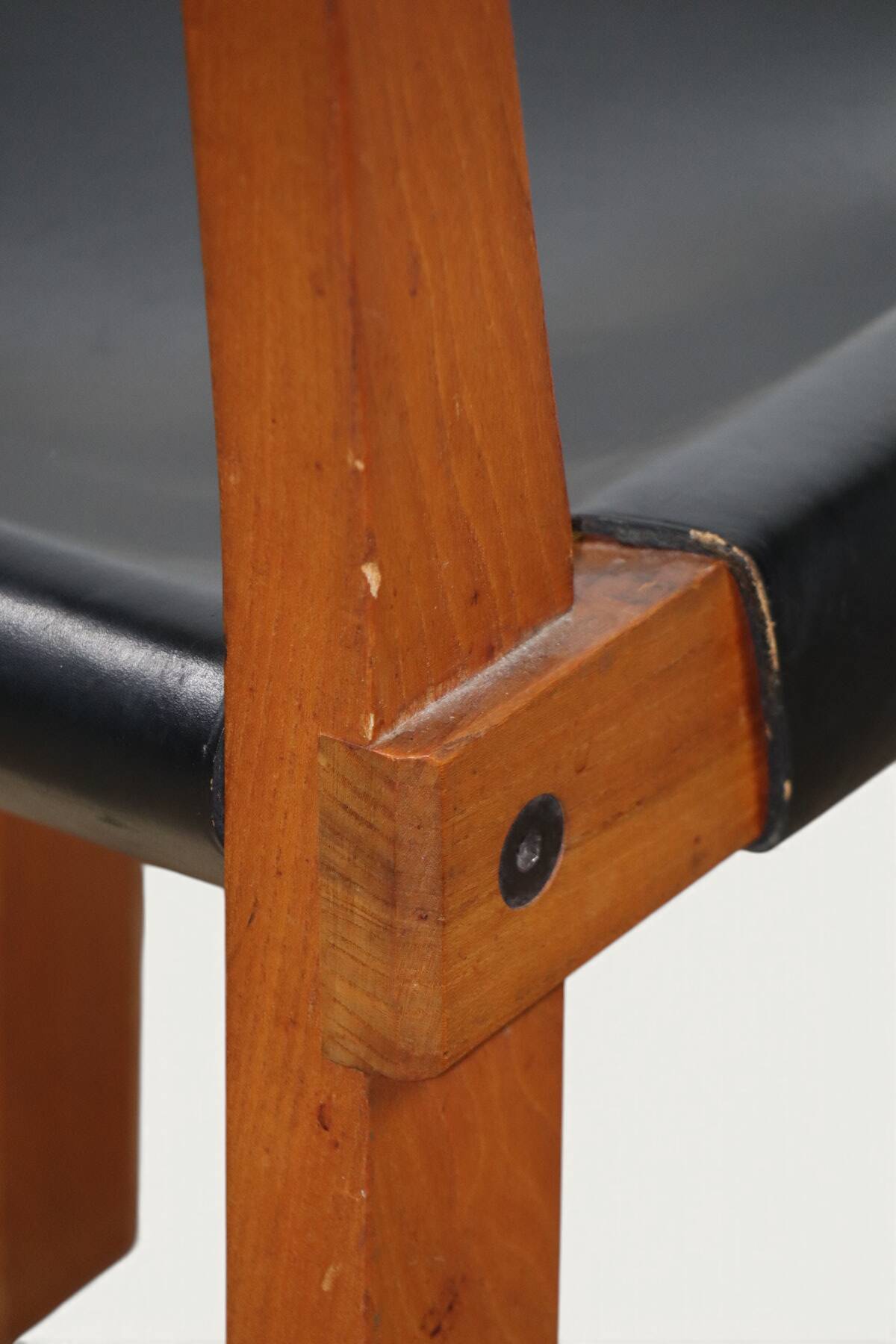 Chair S24 by Pierre Chapo – Solid elm and black leather – 1970