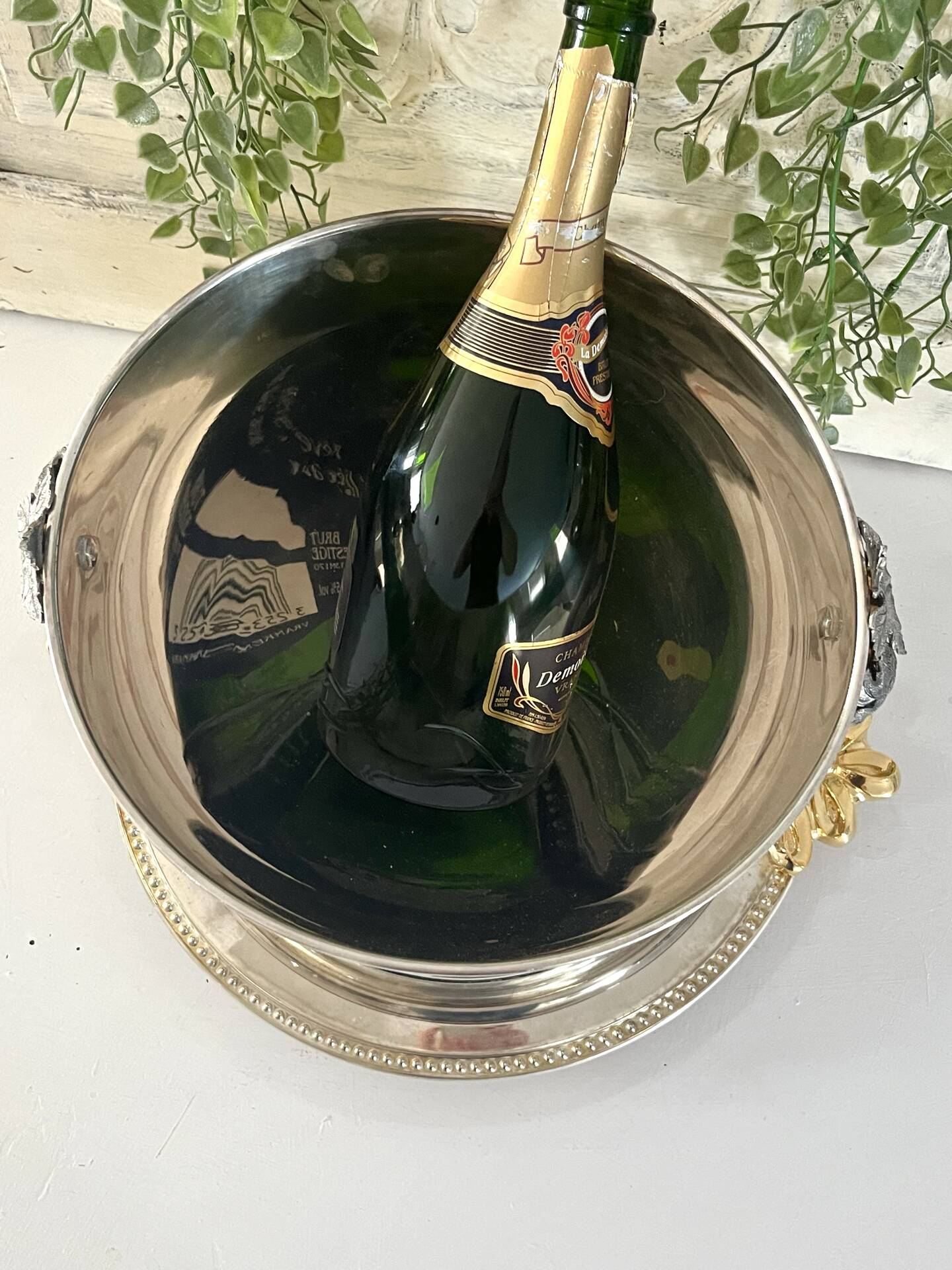 Silver Plated Grape Ice Bucket with Pedestal Tray, French ice bucket