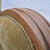 1960s, Danish relax armchair, green furniture velour fabric, oak wood.