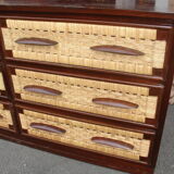 Six-drawer mahogany and straw chest of drawers, circa 1950, made in Mexico