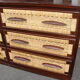 Six-drawer mahogany and straw chest of drawers, circa 1950, made in Mexico