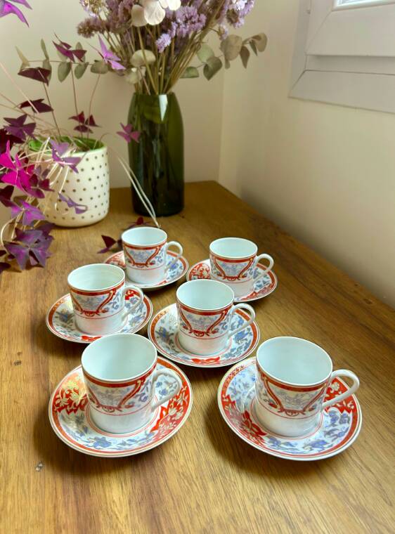 Set of 6 coffee cups with saucers - Haviland - Imari red