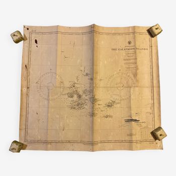 Old Galapagos maritime map with signature of the hydrographic US Navy captains