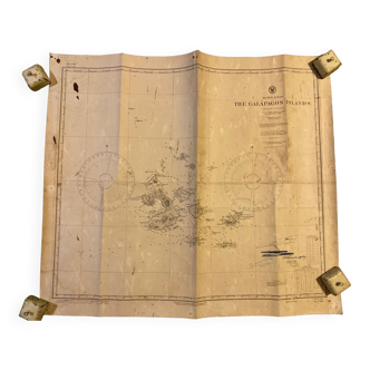 Old Galapagos maritime map with signature of the hydrographic US Navy captains