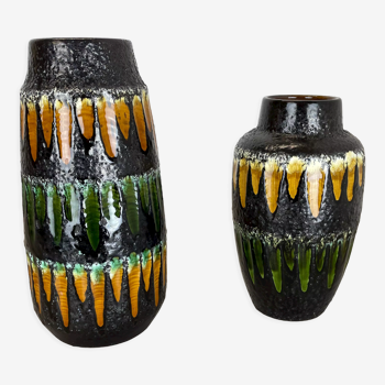 set of 2 Super Color Fat Lava Multi-Color Vase Scheurich, Germany WGP, 1970s