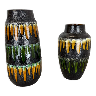 set of 2 Super Color Fat Lava Multi-Color Vase Scheurich, Germany WGP, 1970s