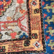 Old sinkiang oriental rug handmade 68 x 139 cm