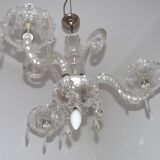 French Antique Glass and Crystal Barley Twist 3 Armed 4-Light Chandelier 5135