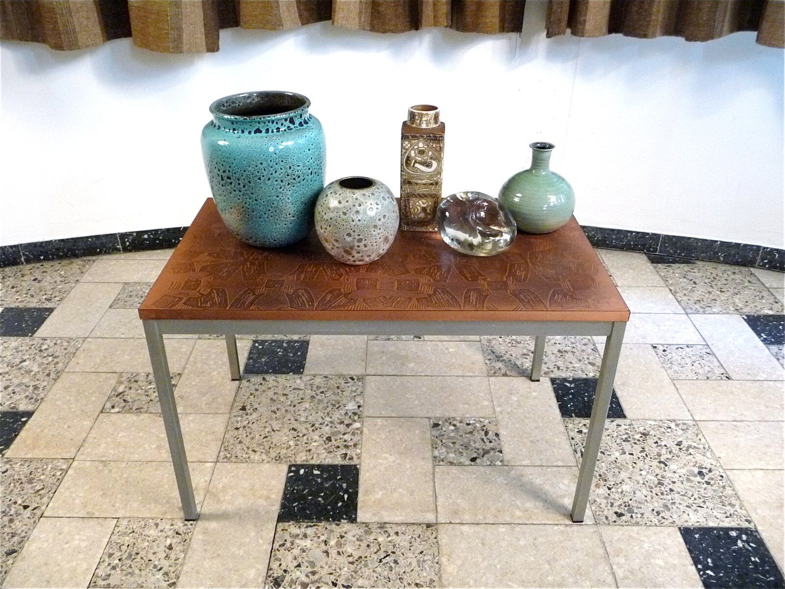 Copper side table with abstract relief from Opal Möbel, West-Germany 1960s