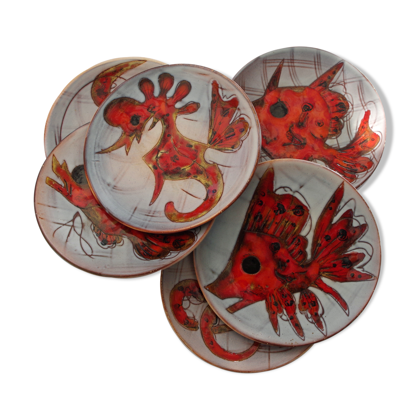 Ceramics plates by Monique Brunner 60s/70s Vallauris