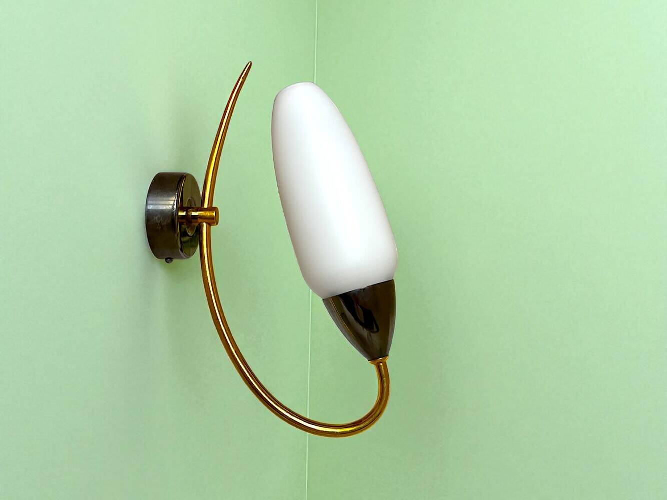 Vintage brass white Opaline Glass Wall Sconce
